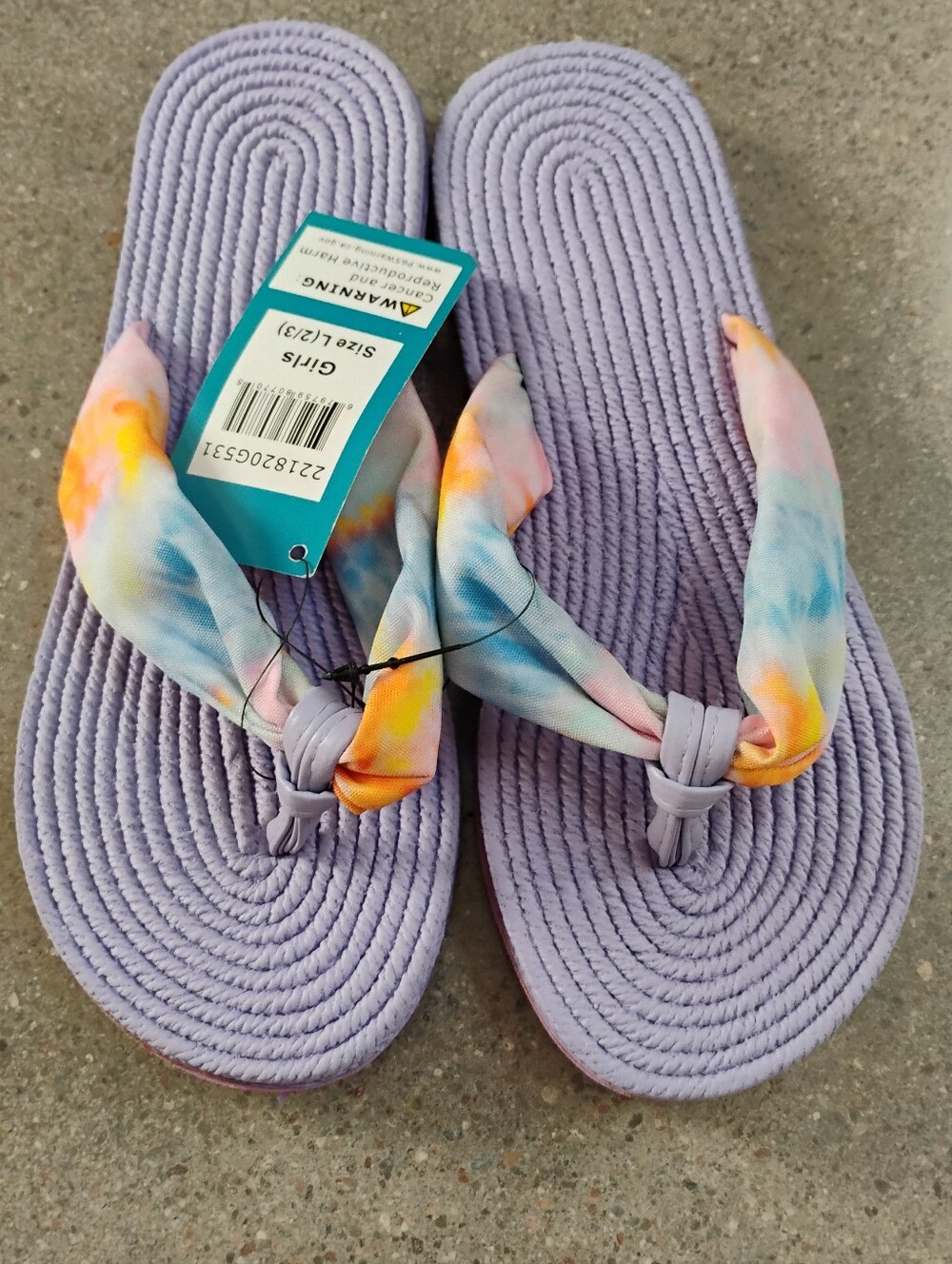 Girls Lavender Woven Tie-Dye Strap Flip Flop Sandals